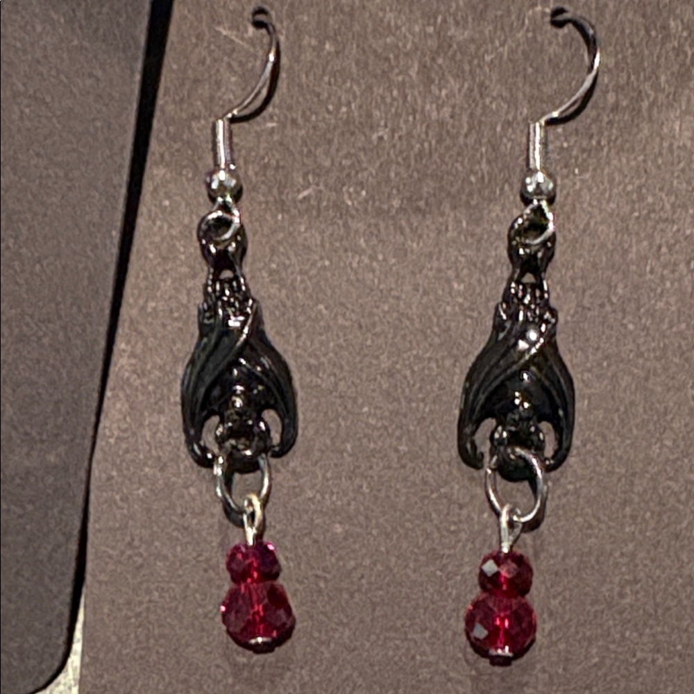 Black Bat & crystal earrings